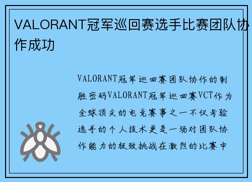 VALORANT冠军巡回赛选手比赛团队协作成功