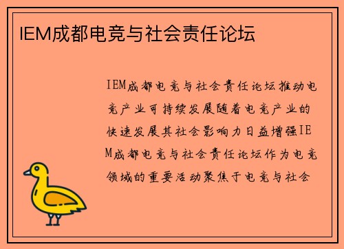 IEM成都电竞与社会责任论坛